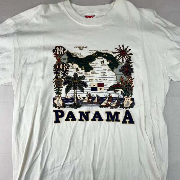Panama Canal Men T-Shirt XL White Vintage Boxy Sabatini Tourist 90s - Picture 1 of 8